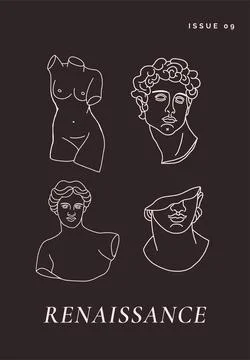 Outline statues on black poster Stock Illustration