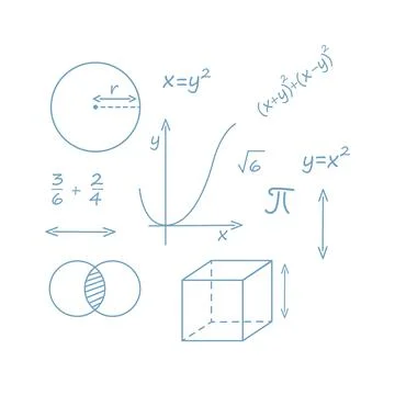 Outline style Math science courses online education concept or school lesson  Stock Illustration