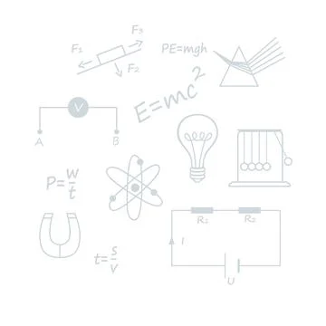 Outline style Physics science courses online education concept or school less Stock Illustration