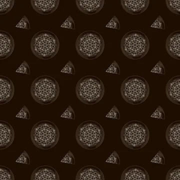 Outline style pizza vector seamless pattern, pizza texture, Stock Illustration