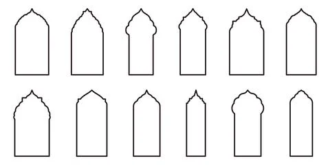 Outline Style Vector Design Showcasing Islamic Shape Window Frames. Perfect f Stock Illustration
