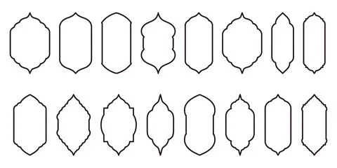 Outline Style Vector Design Showcasing Islamic Shape Window Frames. Versatile Stock Illustration