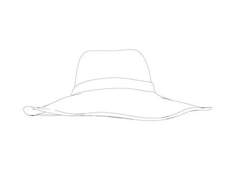 Outline summer hat. Vector illustration. Beach sun protection hat. Female bea Stock Illustration