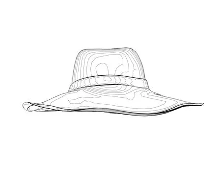 Outline summer hat. Vector illustration. Beach sun protection hat. Female bea Stock Illustration
