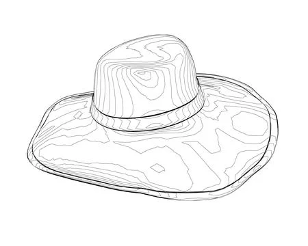 Outline summer hat. Vector illustration. Beach sun protection hat. Female bea Stock Illustration
