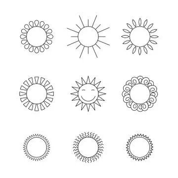 Outline suns icon vector set Stock Illustration