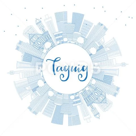 Outline Taguig Philippines City Skyline with Blue Buildings and Copy Space. Stock Illustration