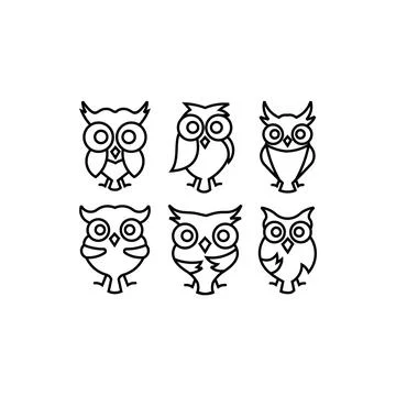 Outline thin line icons such as great owl Stock Illustration
