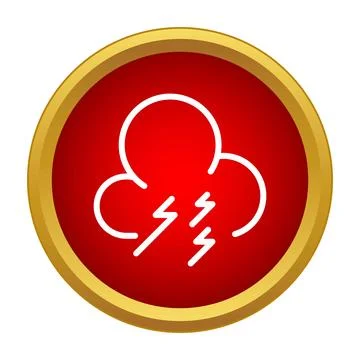 Outline thunderstorm cloud weather icon in red circle Stock Illustration