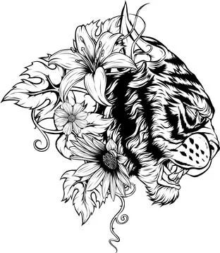 Outline of Tiger head vector illustration design Illustrazione stock
