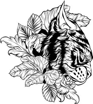 Outline of Tiger head vector illustration design Stock Illustration