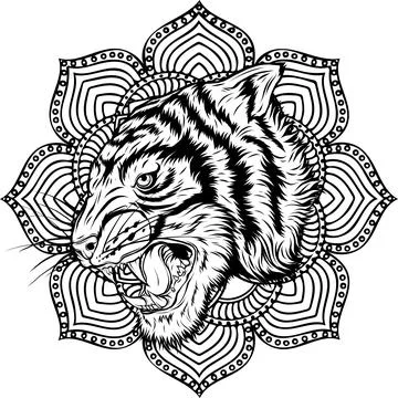 Outline of Tiger head vector illustration design Stock Illustration
