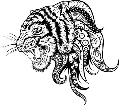 Outline of Tiger head vector illustration design Illustrazione stock