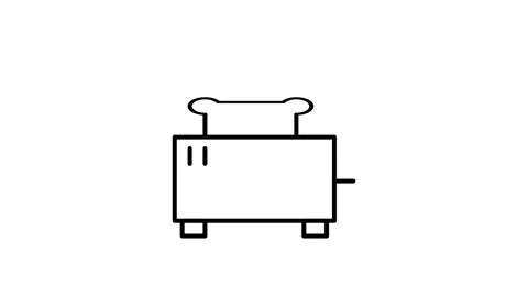 Outline of a toaster icon, featuring two slots and a lever, representing a .. Stock Footage 332763251