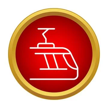 Outline train icon on a red button with a golden frame Stock Illustration