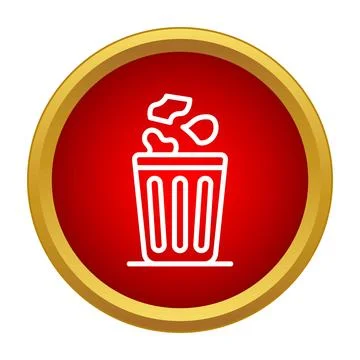 Outline trash can icon discarding waste with red background Stock Illustration