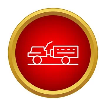 Outline truck pulling trailer in red circle icon Illustrazione stock