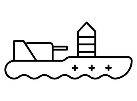 Outline of a Tugboat with Simple Design Elements and Minimalistic Style 스톡 일러스트