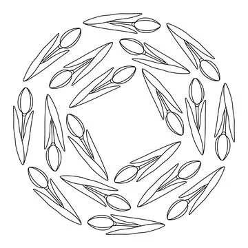 Outline tulips Round Frame border with copy space in trendy minimalism. Greeting イラスト素材