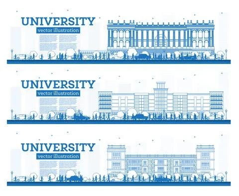 Outline University Campus Set. Study Banners. Vector Illustration. Students G Stock Illustration