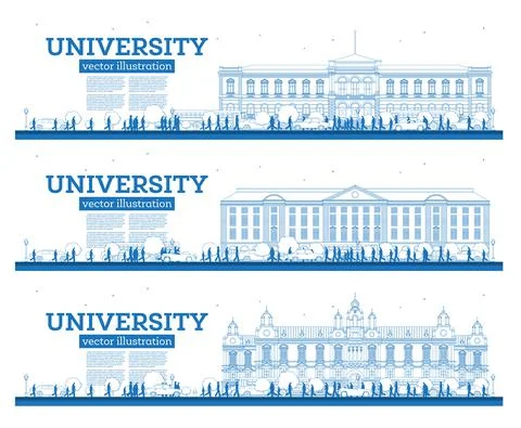 Outline University Campus Set. Study Banners. Vector Illustration. Students G Stock Illustration
