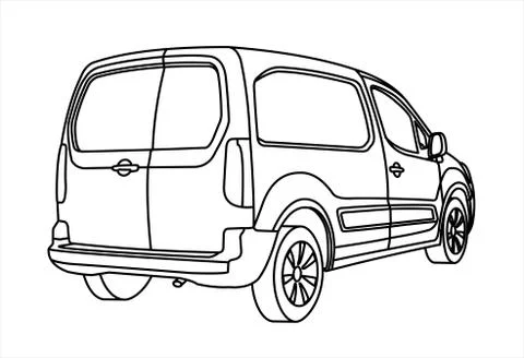 Outline van. Car for freight. Back view. View of three quarters. Stock Illustration