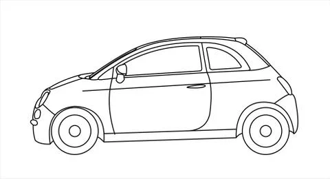 Outline vector car isolated on white background, side view. Stock Illustration