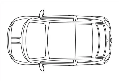 Outline vector car isolated on white background, top view. Stock Illustration