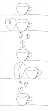 Outline vector coffee and tea elements Stock Illustration