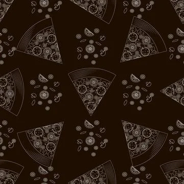 Outline Vector Cute seamless pattern with pizza slices Stock Illustration