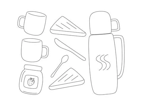 Outline vector elements for picnic Stock Illustration