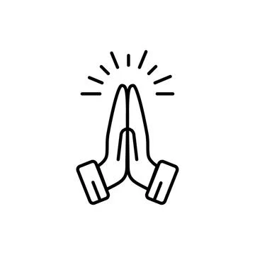 Outline vector hands folded in prayer icon isolated on white background. Stock Illustration
