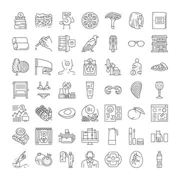 Outline vector icon collection depicting various concepts and objects Stock Illustration