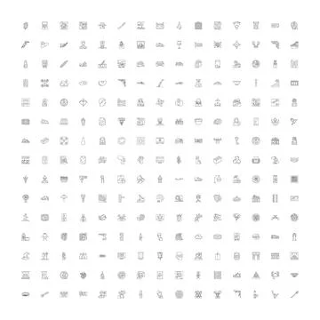 Outline vector icon set with various symbols Stock Illustration