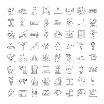 Outline vector icons collection presenting diverse symbols and objects Stock Illustration