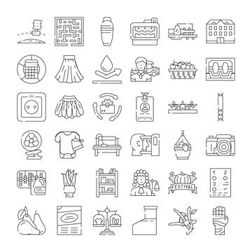 Outline vector icons collection representing various concepts Stock Illustration