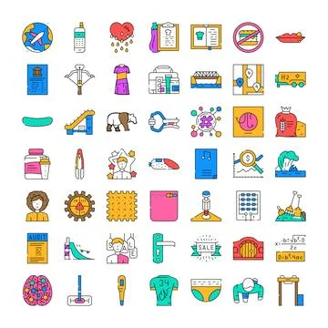 Outline vector icons collection representing various concepts Stock Illustration