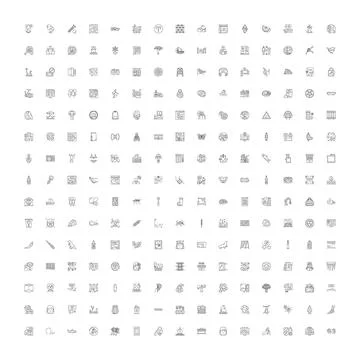 Outline vector icons set diverse subjects collection Illustrazione stock