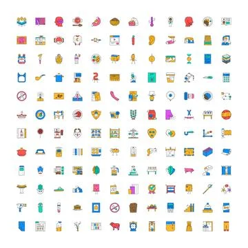 Outline vector icons set presenting diverse concepts in flat style Stock Illustration