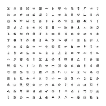 Outline vector icons set representing diverse concepts Stock Illustration