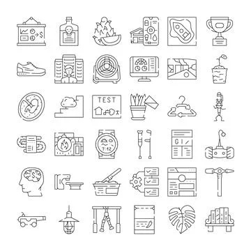 Outline vector icons set representing various modern objects イラスト素材