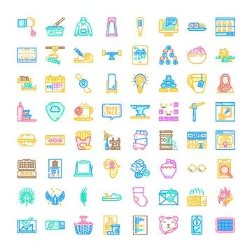Outline vector icons set representing diverse concepts Illustrazione stock