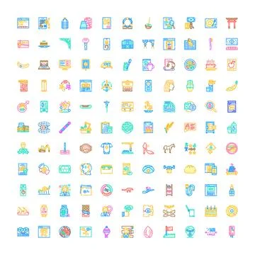 Outline vector icons set representing diverse concepts and themes Illustrazione stock