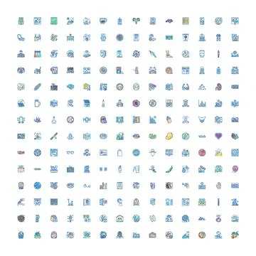 Outline vector icons set representing diverse modern concepts Stock Illustration