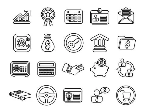 Outline vector icons for web and mobile. Thin stroke. Stock Illustration