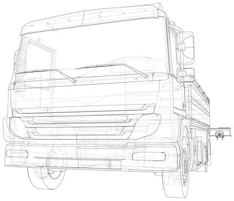 Outline Vector isolated Flatbed truck on background Stock Illustration
