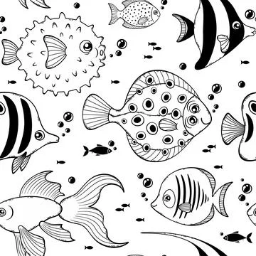 Outline vector pattern cartoon fish-4 Stock Illustration