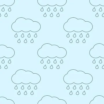 Outline vector rainy clouds seamless pattern Stockillustratie