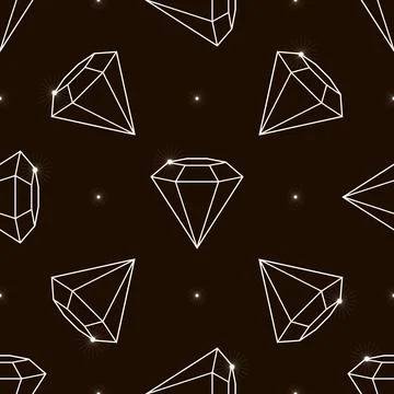 Outline Vector seamless pattern with diamonds. Fashion background with crysta Stock Illustration