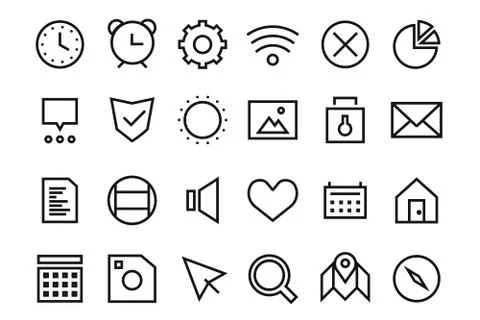 Outline vector UI user interface technology black and white icons set bundle Illustrazione stock